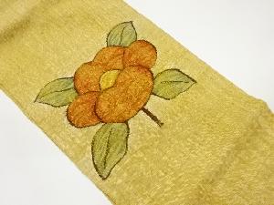 手織り真綿紬椿模様織出し名古屋帯